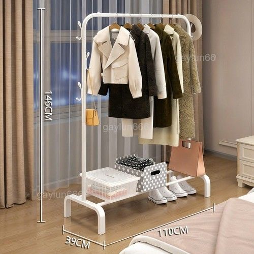White Metal Clothes Rail Hanging Rack Garment Display Stand Shoes Storage