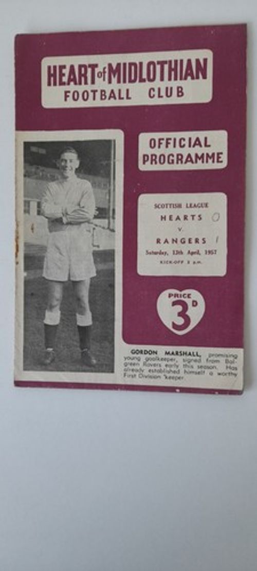 Hearts v Rangers 13 April 1957 Programme Scottish League