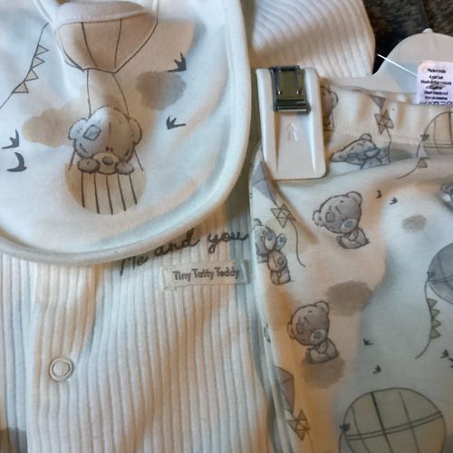 Tiny Tatty Teddy 3pc Cotton Ribbed Footed Outfit Set Bodysuit Trousers Bib — image 6