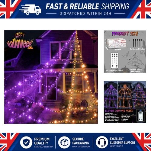 Halloween Spider Web Lights Outdoor 550 LED Purple Orange Giant Cobweb