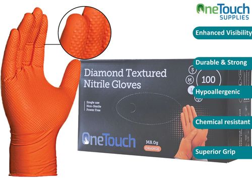 Disposable Orange Extra Strong Thick Diamond Grip Nitrile Gloves Mechanic of 100 — image 3