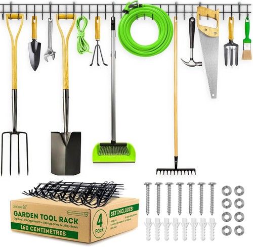 Wall Mounted Tool Rack 160cm – Heavy Duty Garage Hanger for Garden Equipment