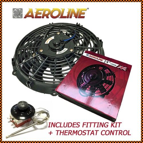 14" Aeroline® 12v 120w Electric Radiator Cooling Fan + Capillary Thermostat