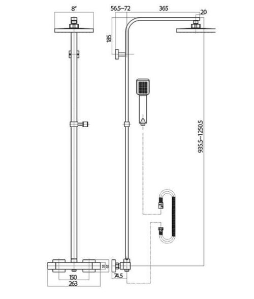 Brushed Brass Square Thermostatic Bar Complete Mixer Shower Adjustable Overhead — image 3
