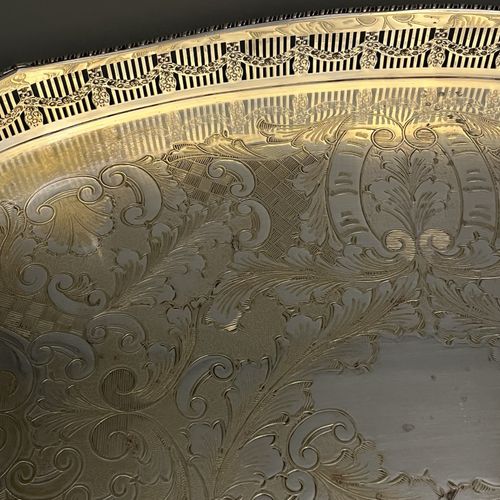 LARGE Vintage Silver Plated Gallery Tray Handles Viners Butler Serving Cocktail — image 11