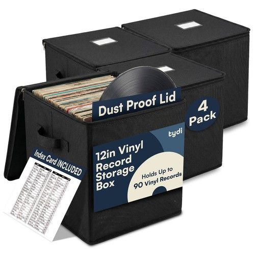 Vinyl Record Storage Box 12 Inch Holds 90 LP Album Case Collapsible Zip Lid