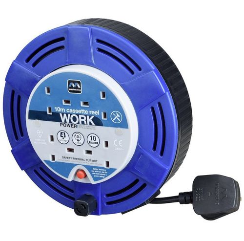 Extension Lead Reel 10m Cable - Heavy Duty 4 Socket 10A Cassette - Masterplug — image 17