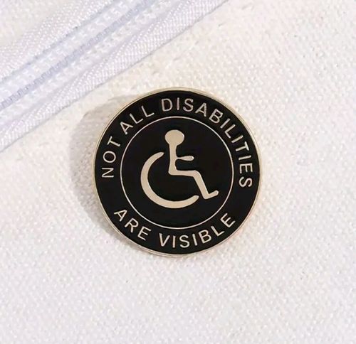 Not All Disabilities Are Visible Black & Gold Round Enamel Metal Pin Badge — image 1