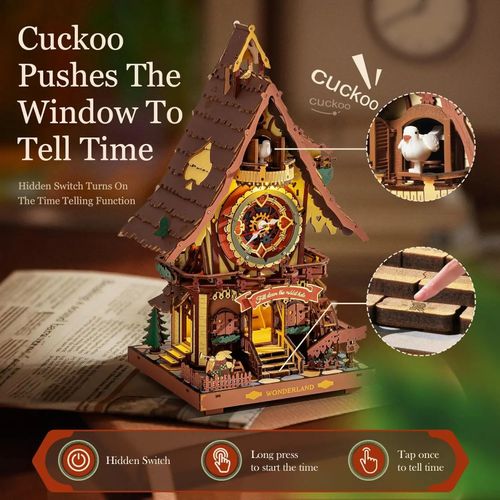 ROKR Cuckoo Clock 3D Wooden Puzzle for Adults Mechanical Model Building Kit Gift — image 4