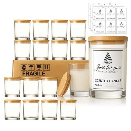 15 Pack 7 oz Clear Glass Candle Jars for Candle Making with Bamboo Lids