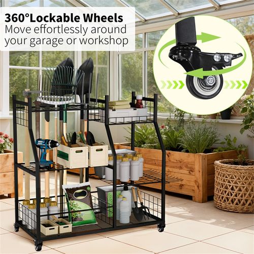 Garden Tool Organizer with Lockable Wheels Heavy Duty Garage Tool Storage Basket — image 12
