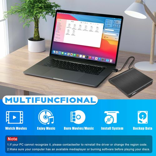 USB External CD Burner DVD/CD Reader Player for Windows Mac Laptop Computer — image 4