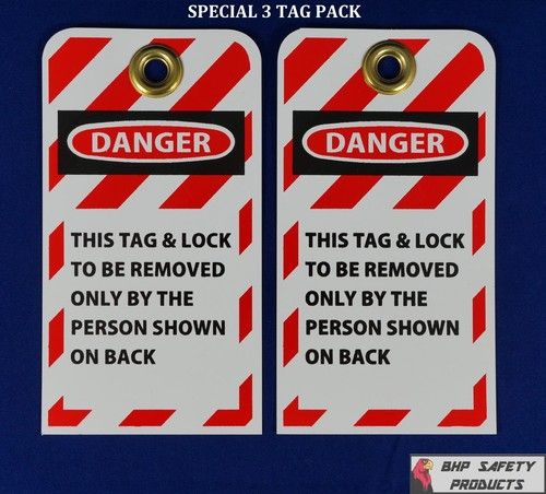 LOCKOUT TAGS (SPECIAL 3 PACK) W/ 3/8" BRASS GROMMET SAFETY LOCKOUT TAGOUT