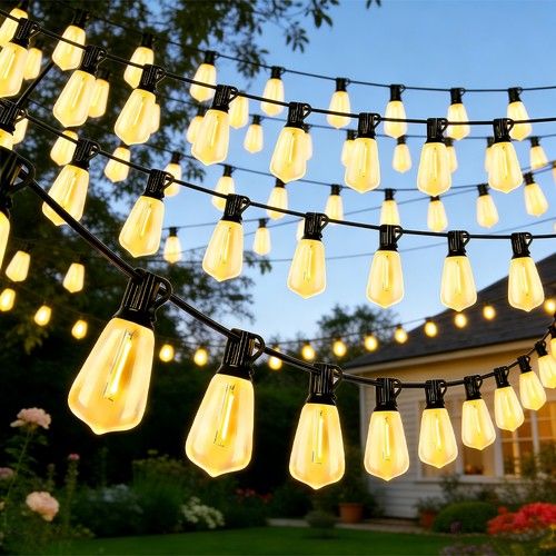 30m 60m LED Garden Lights Mains Powered ST38 Bulbs Outdoor Festoon String Lights