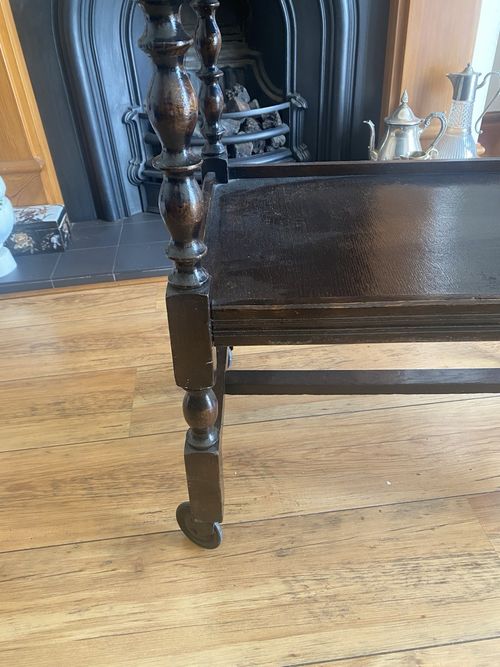 Vintage Oak Carved Twist Drinks Trolley Tea Cart 2 Tier Serving Cart on Castors — image 4