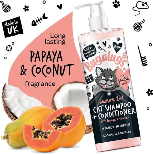 Bugalugs Cat Shampoo Conditioner Cologne 500ml 200ml Papaya Coconut Grooming Kit — image 5