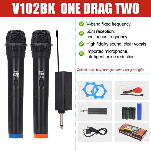 2X Professional Wireless Microphone Dual UHF Cordless Dynamic Karaoke Mic System — image 15