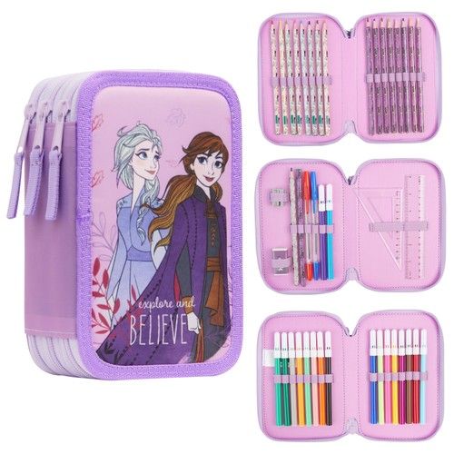 Disney Kids Girls Frozen Colouring Pens Pencil Case Triple Zip School Home