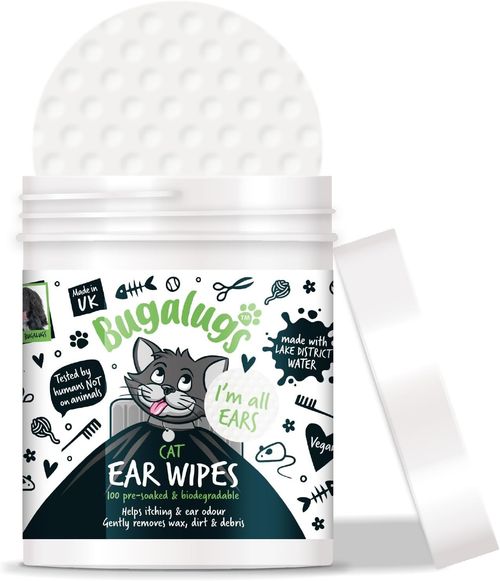BUGALUGS Cat Ear Cleaner Cat Wipes 100 Biodegradable Stops Head Shaking, Itching — image 3