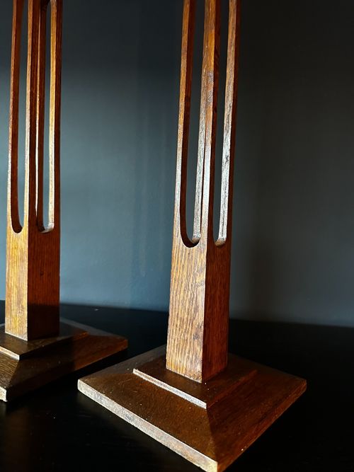 Pair Of Antique Statue Stands English Oak Pedestal Torchere Edwardian 1910-40 — image 6