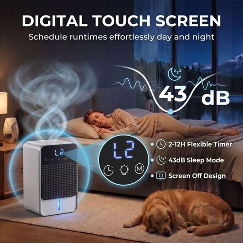 400mL Day Small Dehumidifier RGB Mood Lights Timer LED Display White — image 7