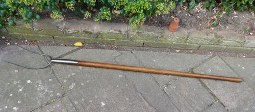 Vintage Pitch Fork - 2 Prong hay fork - Old Farm Tool. Long wooden handle. — image 1