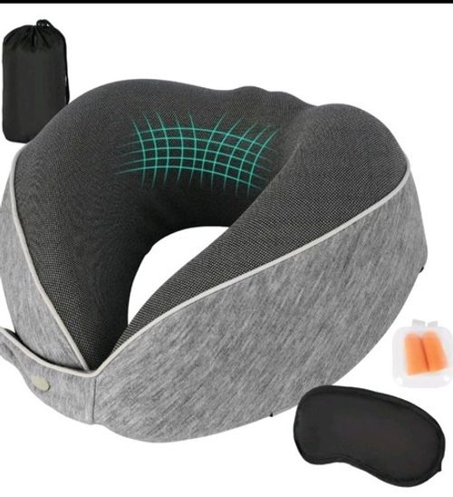 Ayhome Light Grey Memory Foam Neck Pillow Travel Pillow ear plug eye mask bag