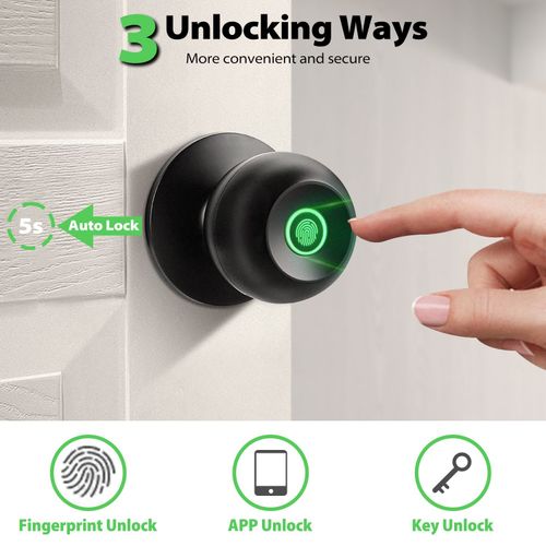 US Smart Door Knob Fingerprint Door Lock APP Control Biometric Key Keyless Entry — image 2