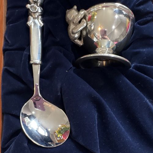 Royal Selangor Baby Christening Silverware Spoon & Cup Set Wooden Box — image 4