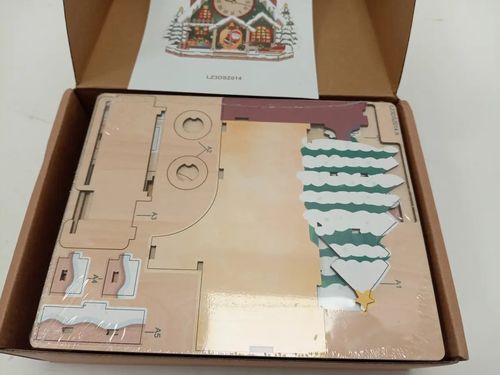 Christmas Cottage Clock 3D Wooden Puzzle Model Kit LZ3DSZ014 New Sealed — image 4