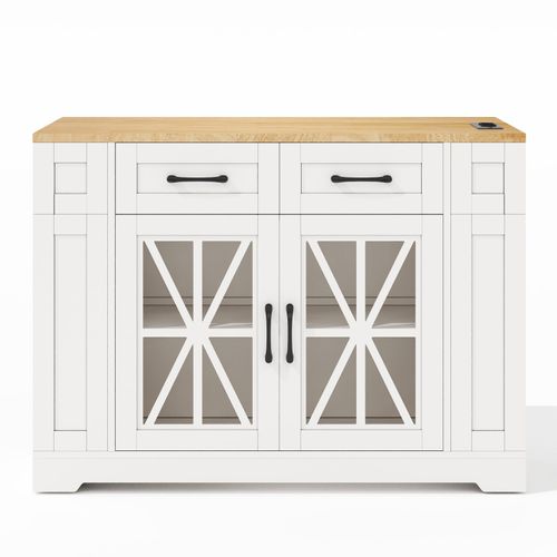 Kitchen Island, Storage Cupboard with Drop Leaf Countertop & Side Racks, White — image 11