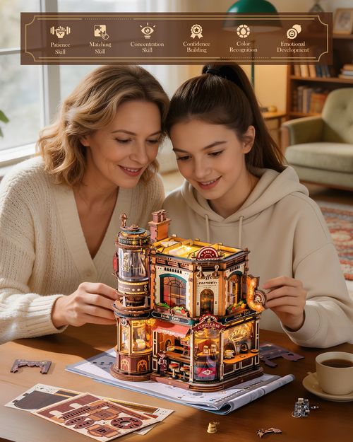 ROKR Dream Coffee Factory 3D Puzzle Building Toys Music Box Wooden Kids Gift — image 11
