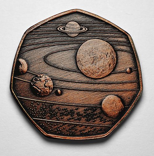 OUR SOLAR SYSTEM Antique Bronze Commemorative Coin. Earth/Mars/Moon/Astronomy — image 2