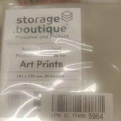 Storage Boutique Archive Standard Art Print Sleeves Acid-Free 181x130mm 50