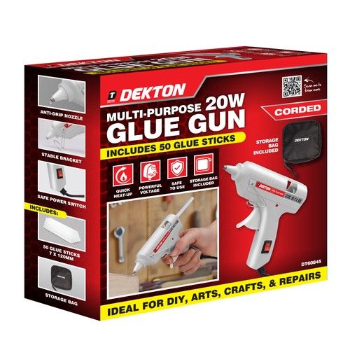 Dekton Multi-Purpose Electric 20W Glue Gun With 50 Glue Sticks Hobby Craft DIY