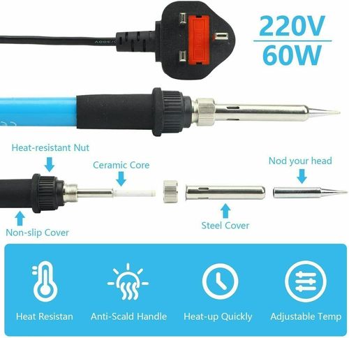 60W  Electronics Welding Solder Irons Tool Adjustable Temp Soldering Iron Kit UK — image 3