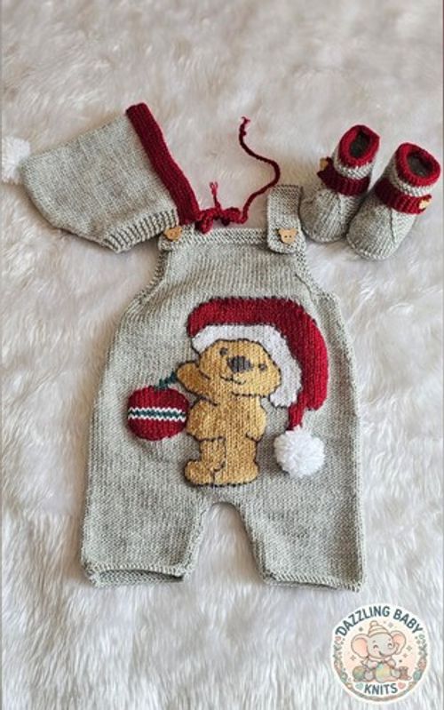 Hand Knitted Baby Clothes Dungarees Outfit 0/3 Months