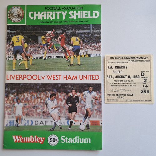 1980 CHARITY SHIELD - LIVERPOOL V. WEST HAM - 9.8.80 PROGRAMME & TICKET