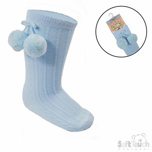 sts355 white knee high pom pom socks baby boys girls unisex clothes spanish trad