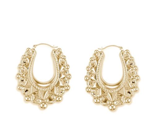 Victorian 9ct Yellow Gold on Silver Gypsy Creole Hoop Earrings Oval Spiked 24mm