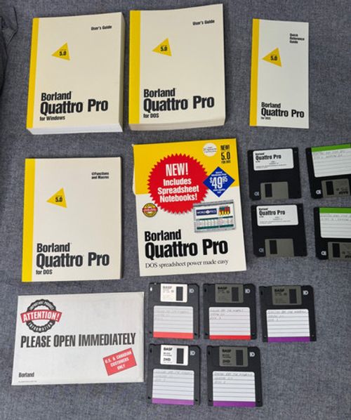 Borland Quattro Pro 5.0 DOS & Windows Manuals Original DOS Disks + Win Set