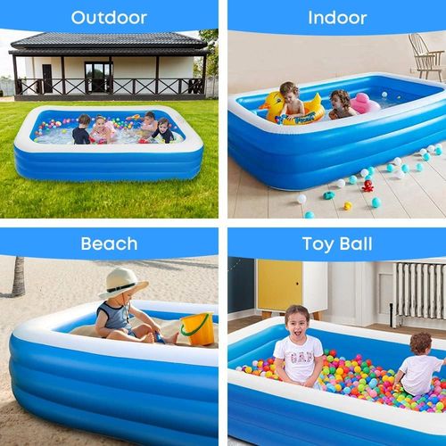 Inflatable Paddling Pool, 3 Rings Large Rectangular Family Swimming Cen — image 3