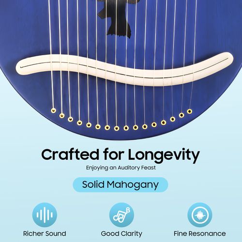 Lyre Harp 16 String Blue Deer Head Solid Wood Portable Musical Instrument — image 5