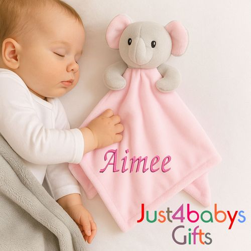 Personalised embroidered BABY Elephant comforter gift security blankie — image 2