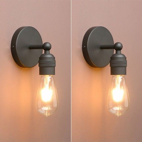 2 Vintage Industrial Wall Lights Antique Bare Fitting Wall Lamp Sconces Pair