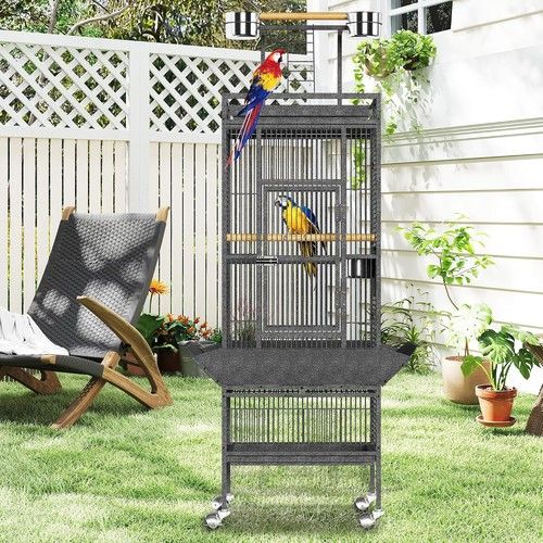 Large Metal Bird Cage Open Playtop for African Parrot Cockatiels with Stand