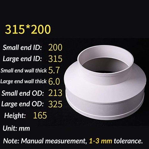 80mm to 315mm Vent Hose Reducer Plastic Duct Reducer Adapter Fitting Ducting PVC