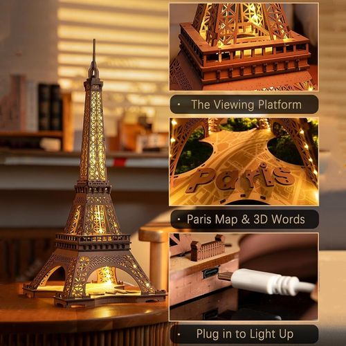 Rolife 4 lighting modes 3D Wooden Puzzle Eiffel Tower's Night DIY Model Toy — image 12