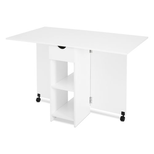 Mondeer UK Folding Dining Table Rolling Drop Leaf with Drawer & 2 Open Shelves — image 11