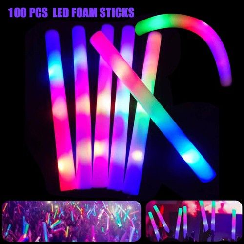 100PCS LED Foam Glow Stick Light Up  Glow Stick Multi-colour For Party Decor